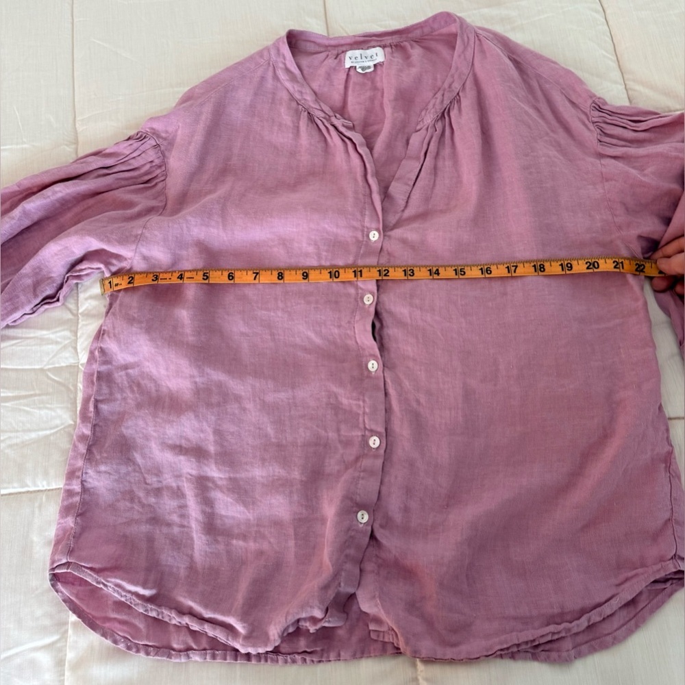 Velvet by Graham & Spencer Rose Pink linen flowy peasant blouse 3/4 sleeve sm EC - Picture 9 of 9